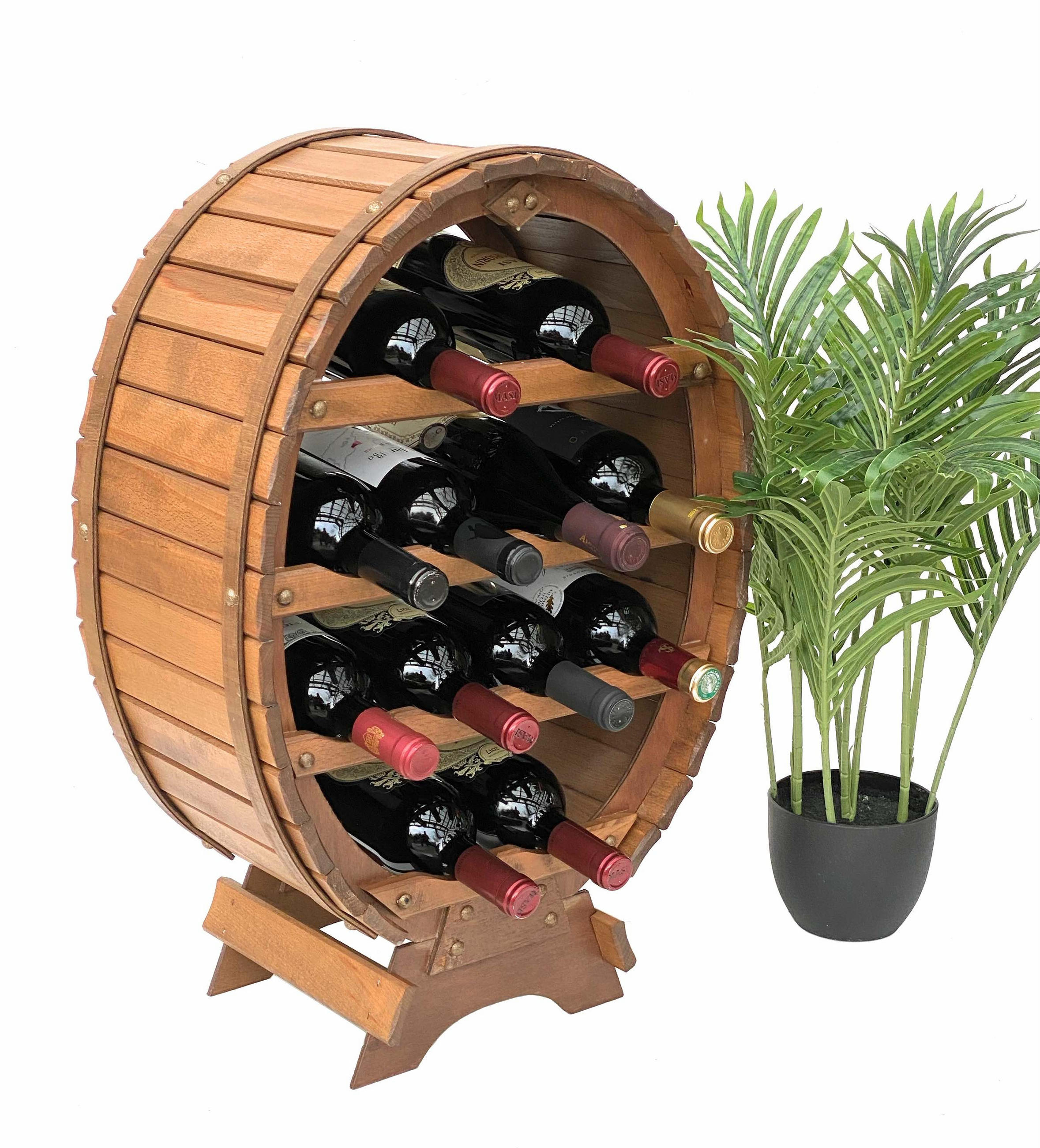 WEINREGAL Holz Stehend Weinfass 12 Flaschen Braun gebeizt - Braun, Holz (45/65/24cm) - DanDiBo