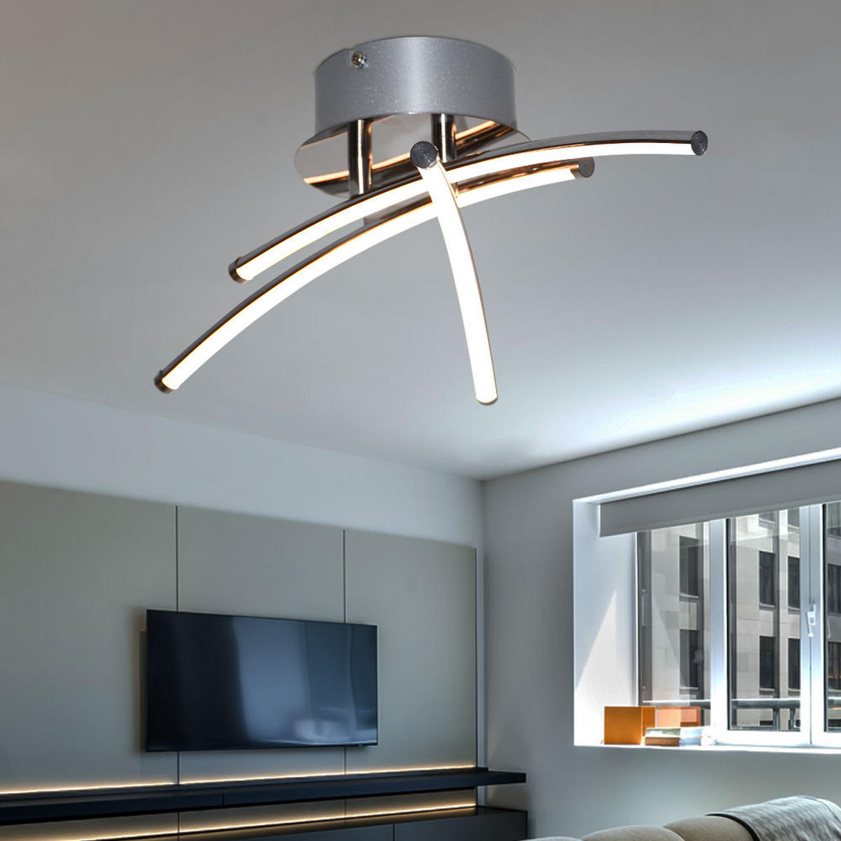 LED DECKENLEUCHTE SHANGHAI Metall Silber - Silberfarben, Metall (38/38/11.5cm) - Globo Lighting