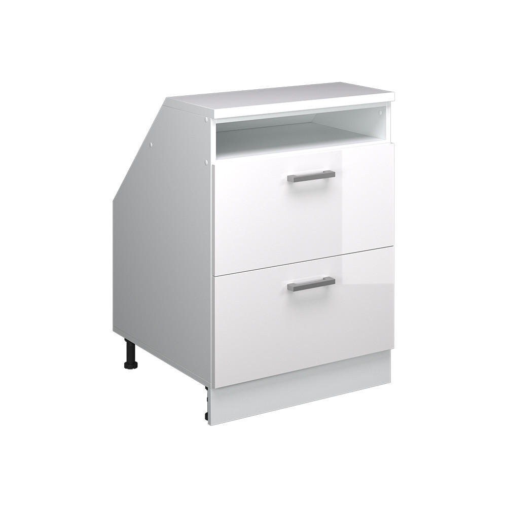 Vicco KUCHYŇSKÁ SKŘÍŇKA POD ŠIKMOU STŘECHU R-Line Bílá vysoký lesk 60 cm se 2 zásuvkami, korpus skříně hloubka 60 cm