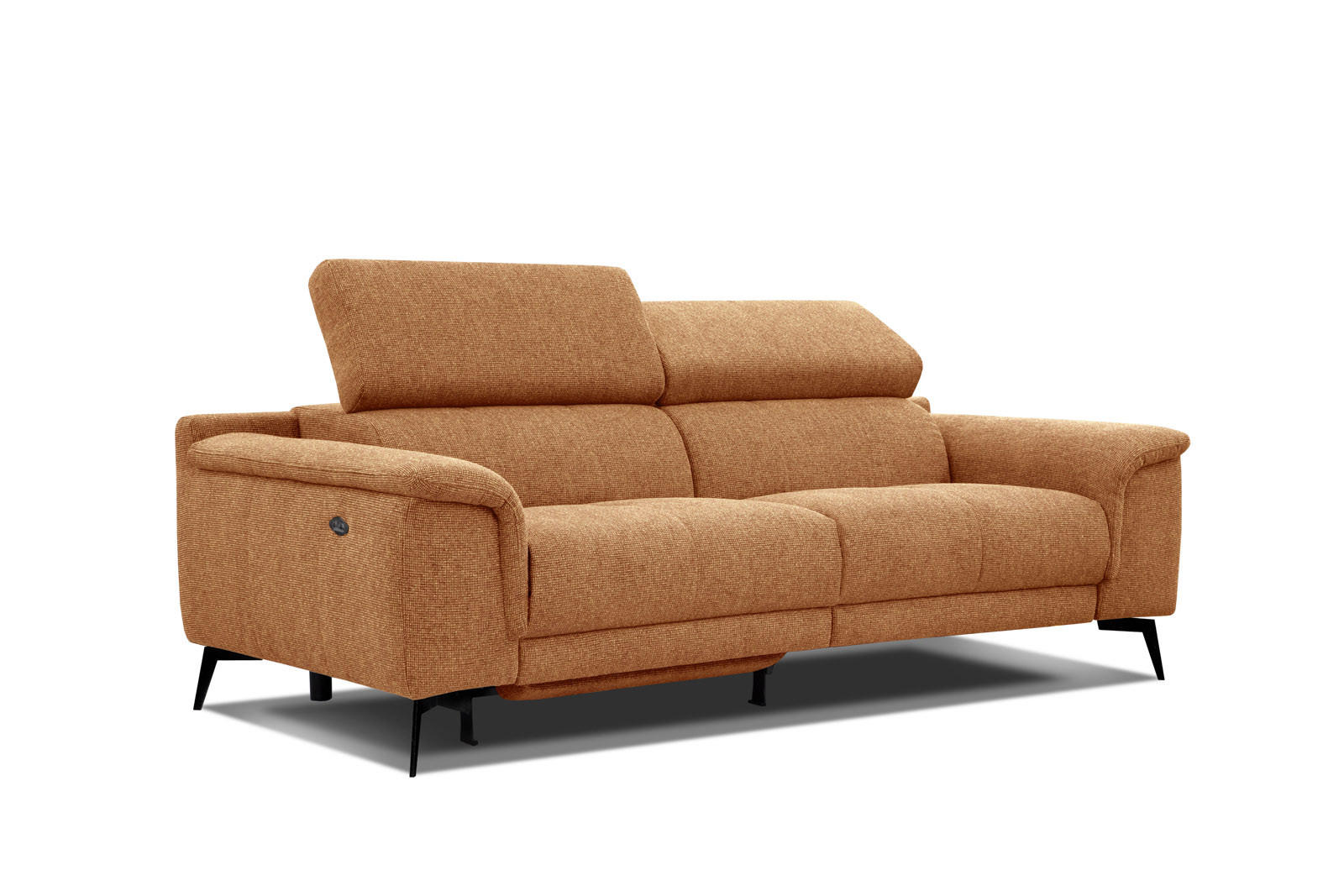 RELAXSOFA FIERO 3-Sitzer mit 1 Relaxfunktion, orange - Schwarz/Orange, Holzwerkstoff/Textil (212/82/103cm) - Courtois Laville