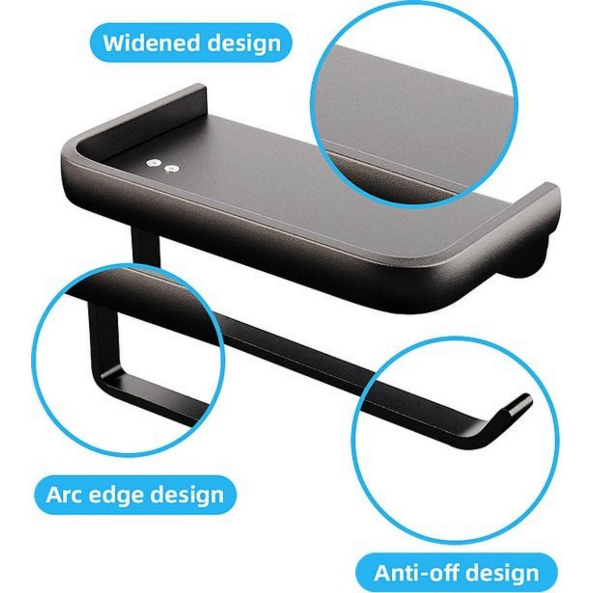 TOILETTENPAPIERHALTER Vergoldet doppellagig Aluminium 16,7 x 9,5 x 6,2 cm mit Ablage selbstklebend/Endkappen - Gelb, Metall (9.5/6.2/16.7cm) - MCBOSON