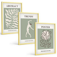 BILDER SET 3er Set - 40x60 cm Goldrahmen - Matisses grüne Pflanzenmuster - Goldfarben, Kunststoff (40/60cm) - TULUP
