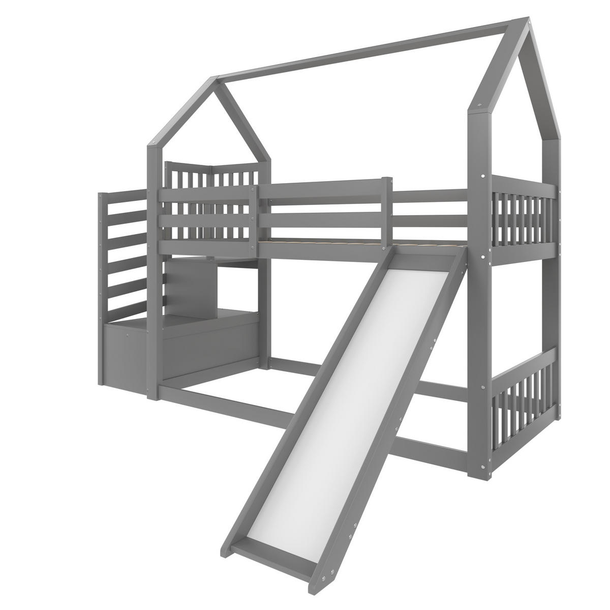 ETAGENBETT 90/200 cm Grau mit Rutsche, Stauraumtreppe und Hausdesign - Grau, Holz (90/200cm) - Flora Grace