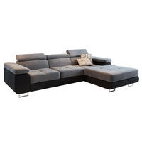 ECKSOFA ELMA R-S Hellgrau Velours-Stoff mit Schlaffunktion - Hellgrau, Holz (280/205cm) - MASSENO