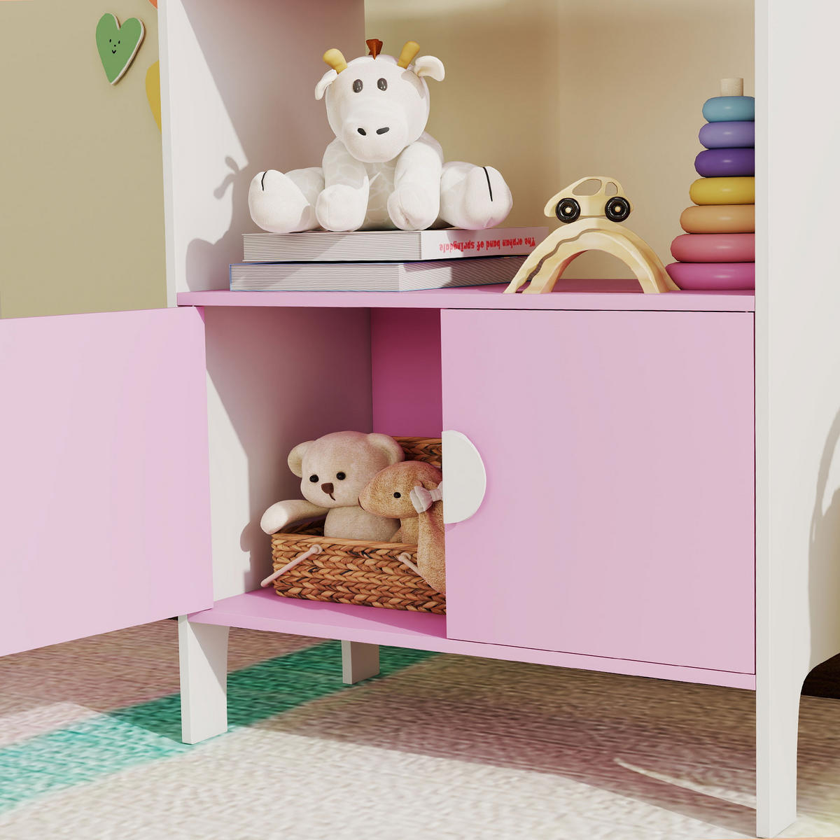 BÜCHERREGAL DE-09561 2 Regale & 2 Schränke Rosa - Pink, Holzwerkstoff (60/100/35cm) - ComfortXL