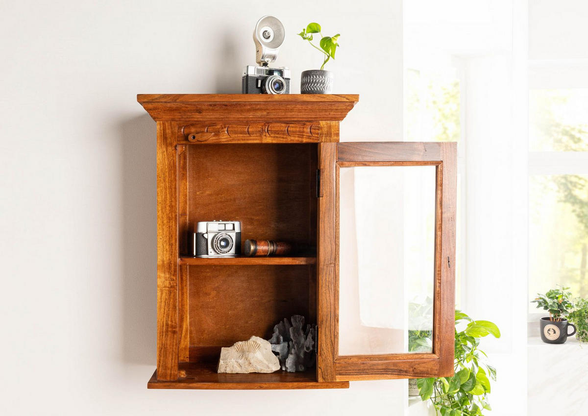 HÄNGEVITRINE Akazie 52x24x69 honig lackiert OXFORD #01002 - Braun, Holz (52/69/24cm) - Massivmoebel24