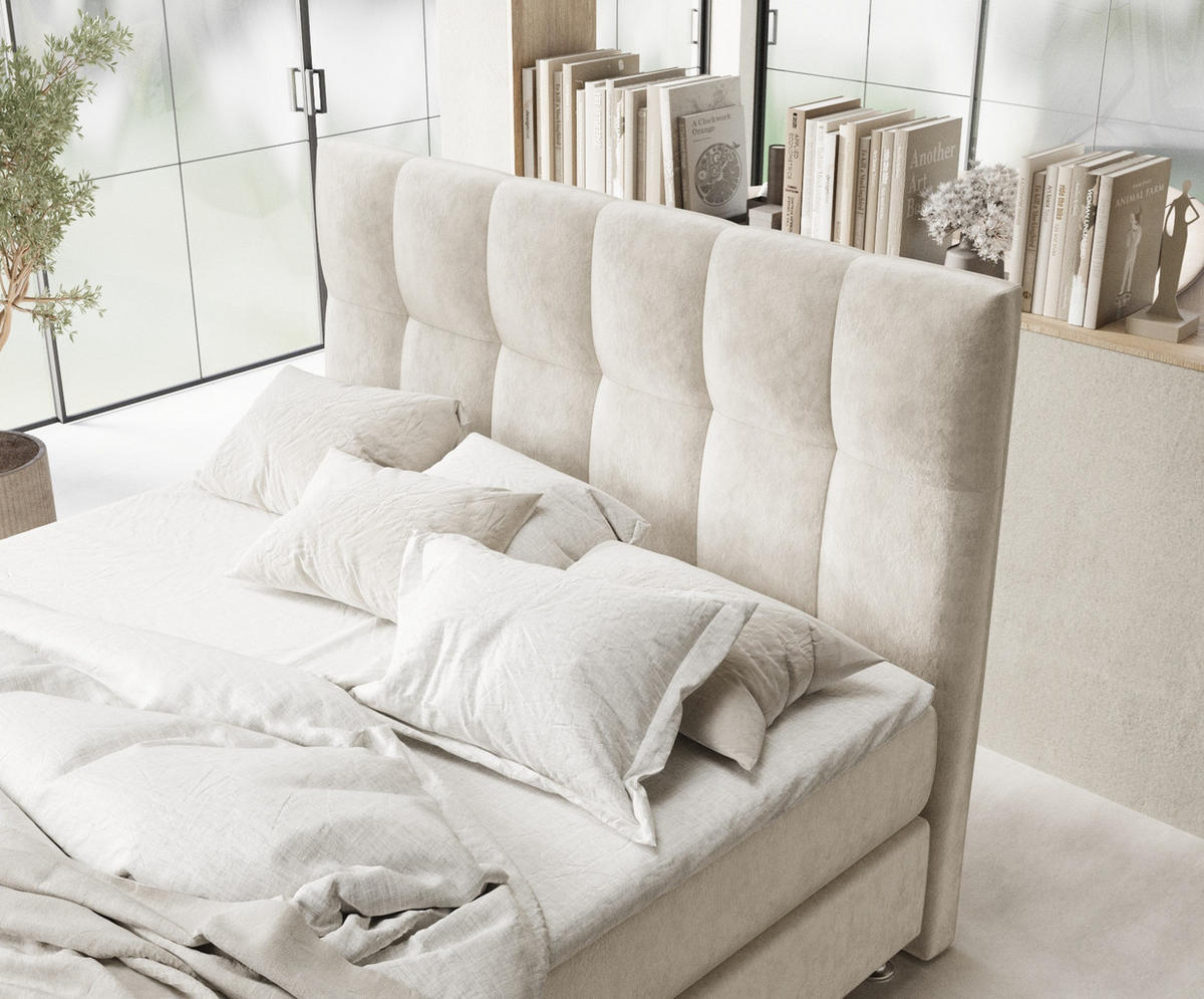 BOXSPRINGBETT Elisio Ecru 140/200 cm mit Latex-Topper - Ecru/Silberfarben, Holz/Holzwerkstoff (140/200cm) - Maison de Reve