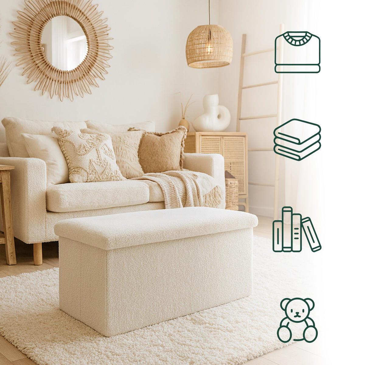 SITZBANK - Weiß, Holzwerkstoff/Textil (38/76/38cm) - Relaxdays