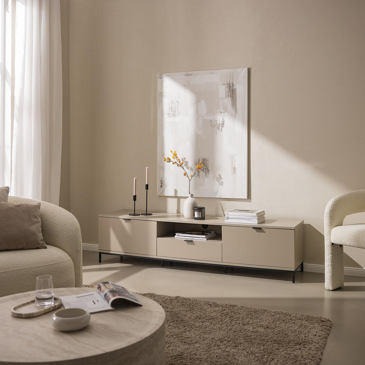 TV-LOWBOARD - Eisen / MDF - Taupe/Schwarz, Holzwerkstoff/Metall (180/45/40cm) - home24