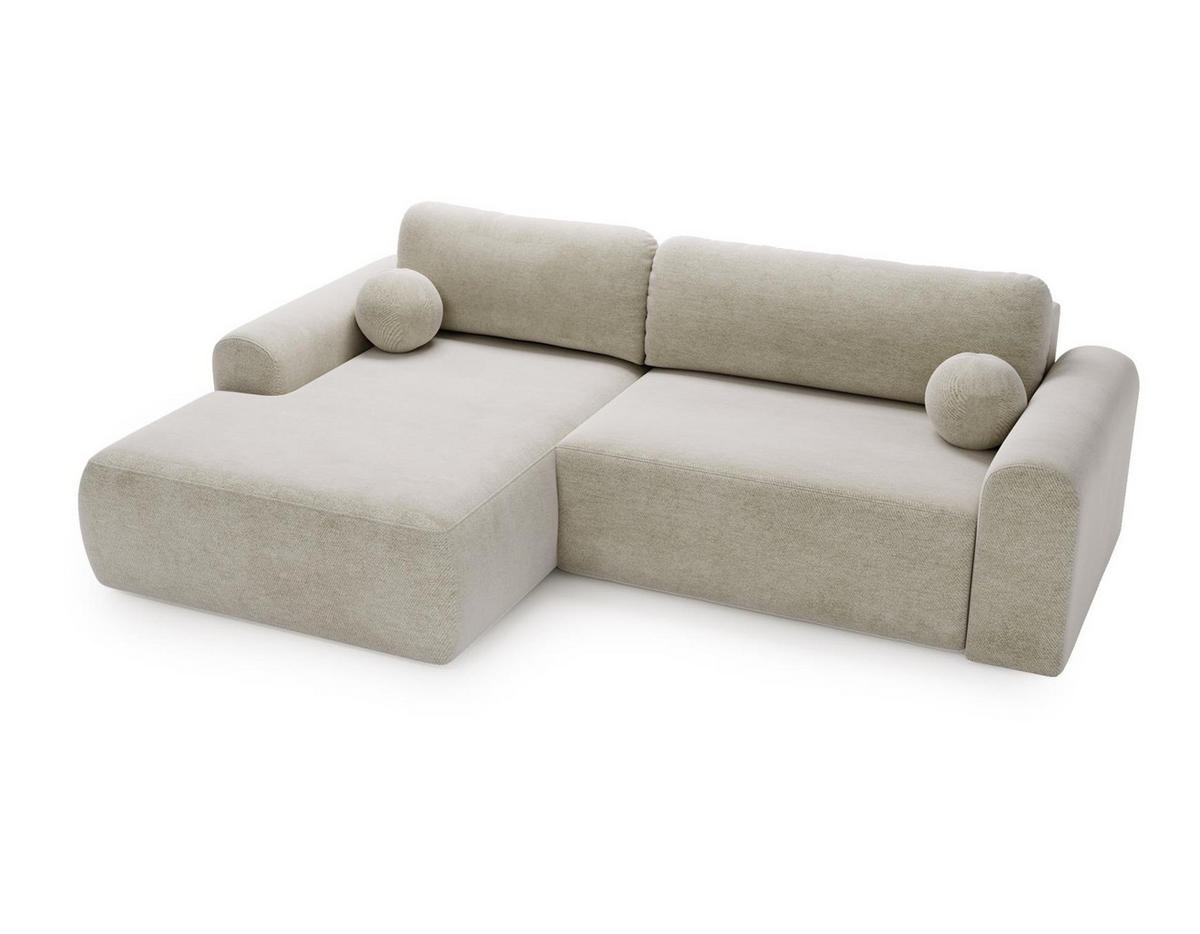 ECKSOFA Aurora Creme, mit Schlaffunktion in Vena Stoff, linke seite - Creme, Holzwerkstoff/Textil (257/177cm) - Bettso