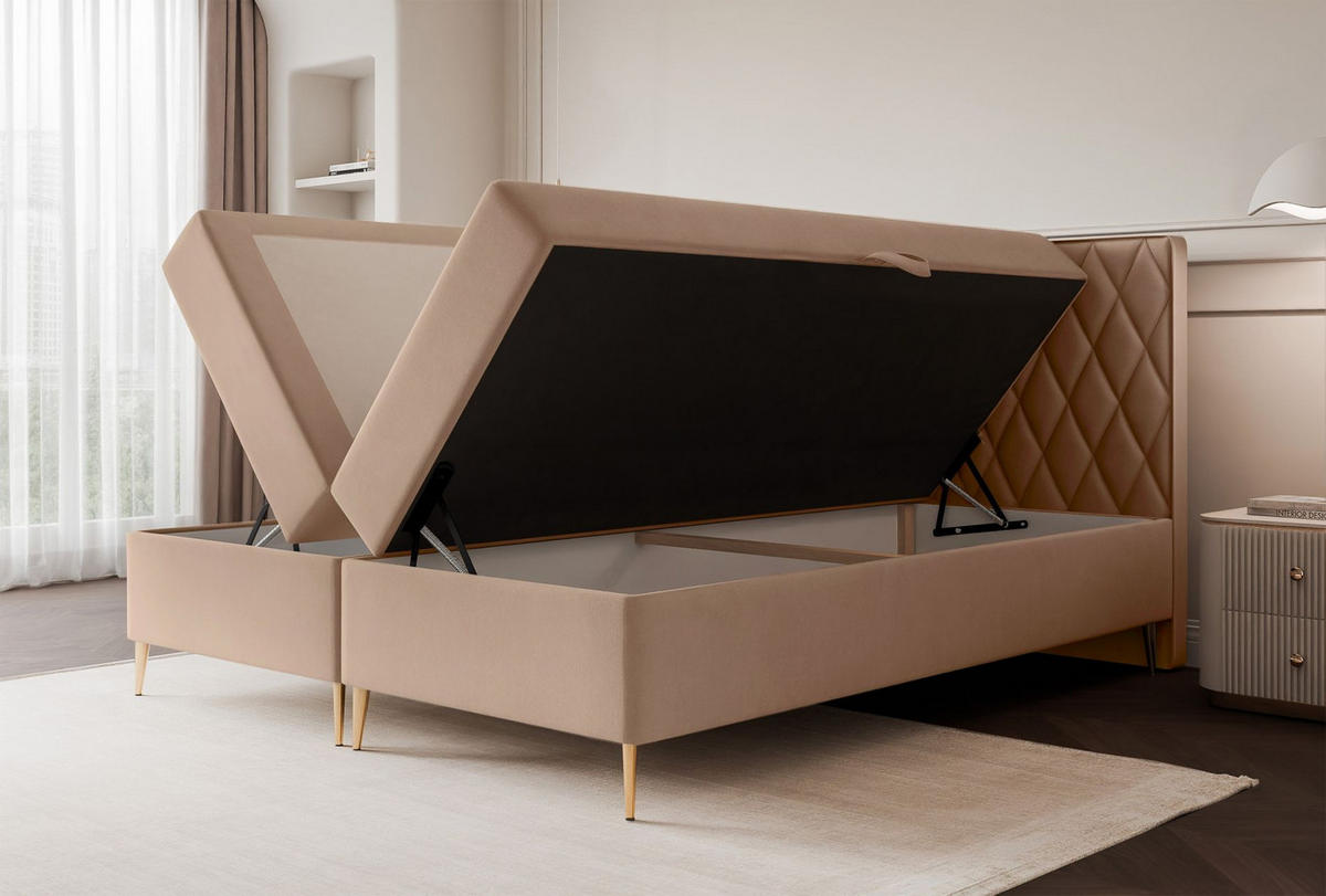 BOXBETT Caresso Beige, Velours, 160x200 cm - Beige/Goldfarben, Textil/Metall (160/200cm) - Selsey