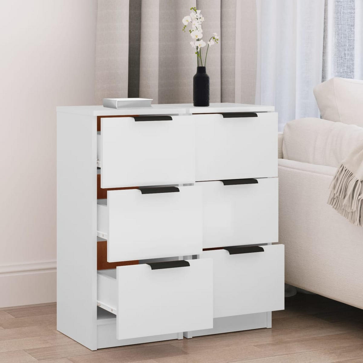 SIDEBOARDS mit 3 Schubladen 2-tlg. 30/30/70 cm aus Holzwerkstoff Weiß - Weiß, Holz (30/70/30cm) - vidaXL