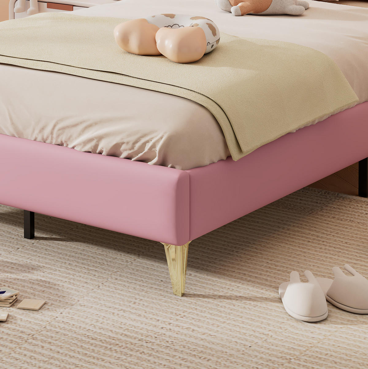 POLSTERBETT 90/200 cm Rosa/Weiß aus PU mit Kronen-Kopfteil - Weiß, Kunststoff (90/200cm) - OKMYHOME
