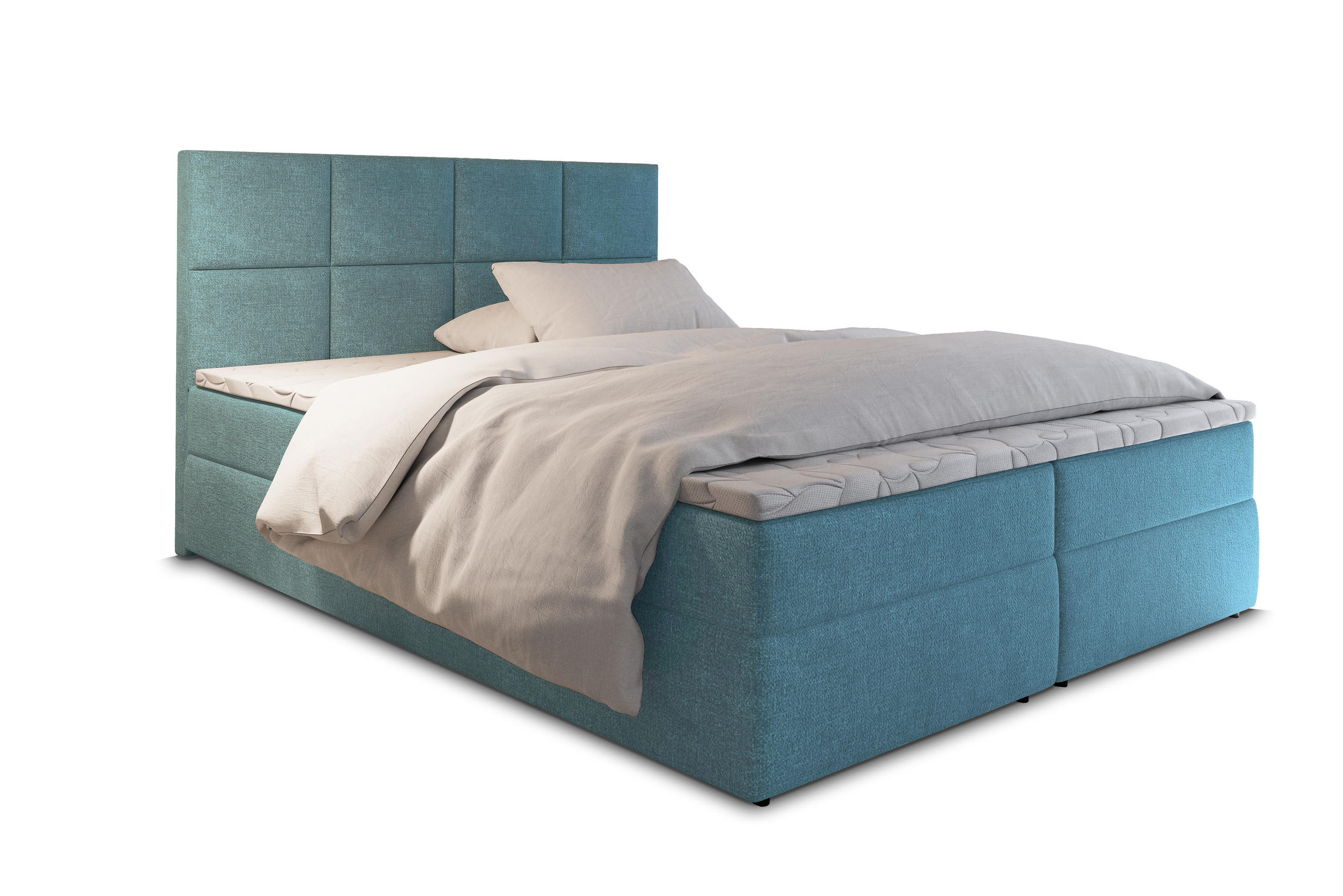 BOXBETT LENA 180x200 cm mit Matratze und Topper - Blau - Hellblau, Holz (180/200cm) - MASSENO