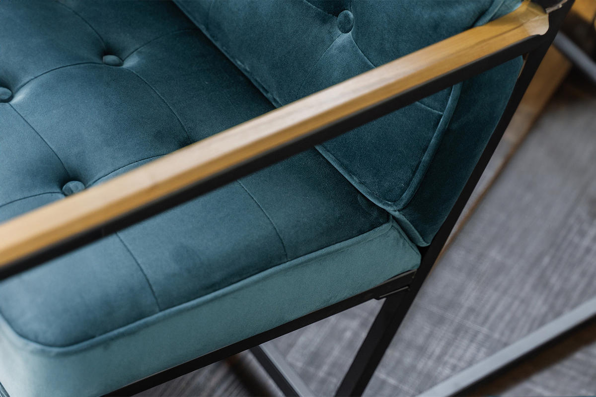POLSTERBANK ARLY Petrol Velvet - Petrol, Textil (173/80/77cm) - KAWOLA