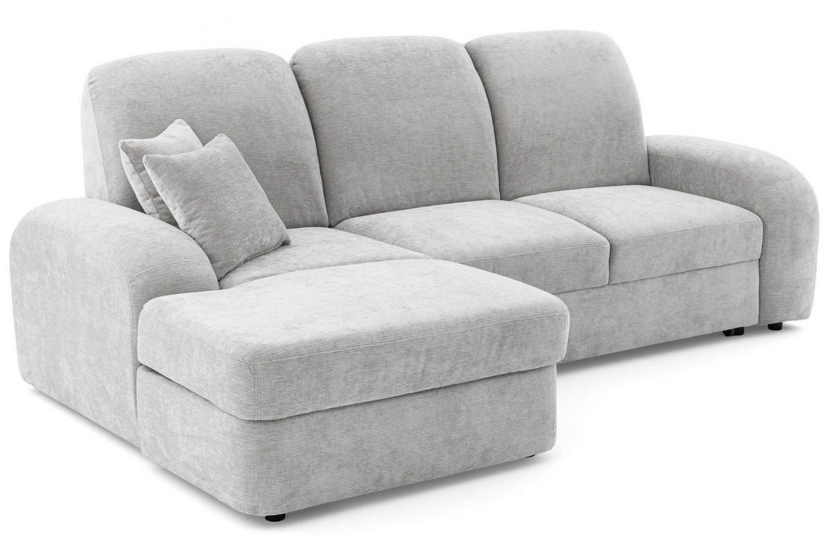 ECKSOFA VIBE S Links mit Schlaffunktion 130x202 Chenille Hellgrau - Hellgrau/Schwarz, Holz/Kunststoff (255/156cm) - Muffo