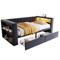 POLSTERBETT 90/190 cm Dunkelgrau aus Flannelette mit LED-Beleuchtung - Dunkelgrau, Textil (90/190cm) - OKMYHOME