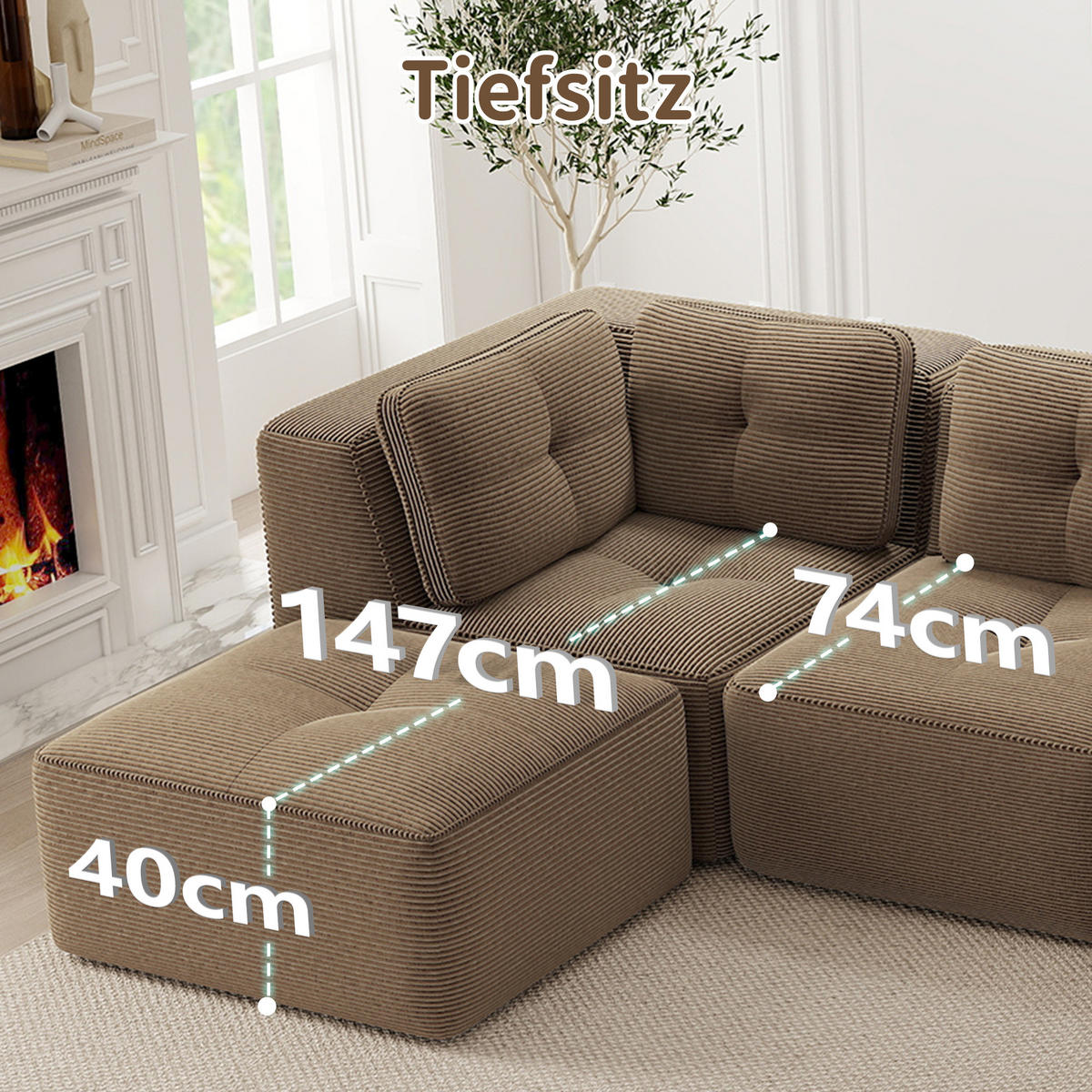 L-FÖRMIGES ECKSOFA Braun 208/177/69 cm 2-Sitzer Cordstoff mit Hocker - Braun, Textil (208/177cm) - PANGIVO