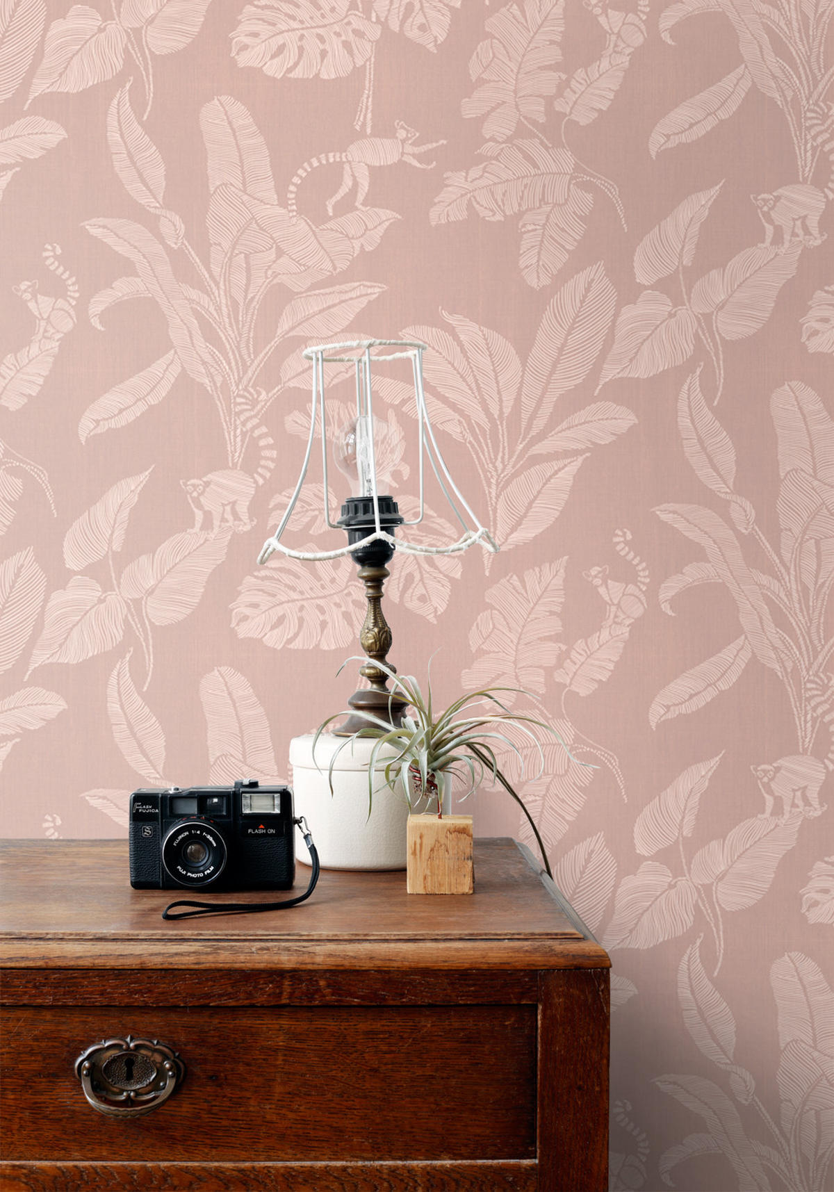 TAPETE Affen und Dschungelblätter 50 x 900 cm - Pink, Papier (50/900cm) - ESTAhome