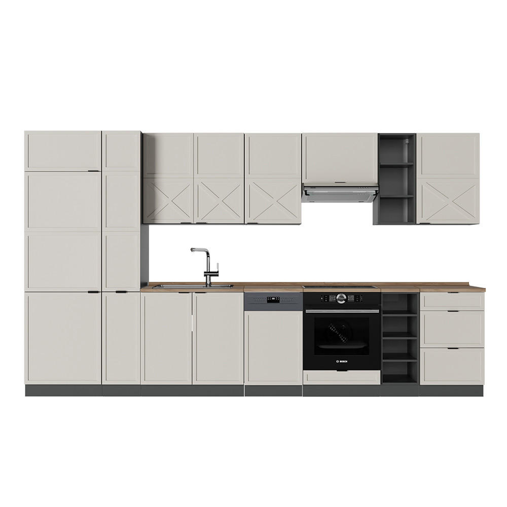 KÜCHENZEILE Fame-Line GrauBeige/Anthrazit 355 cm, AP Eiche - Anthrazit/Grau, Holzwerkstoff (355/81.6/60cm) - Vicco