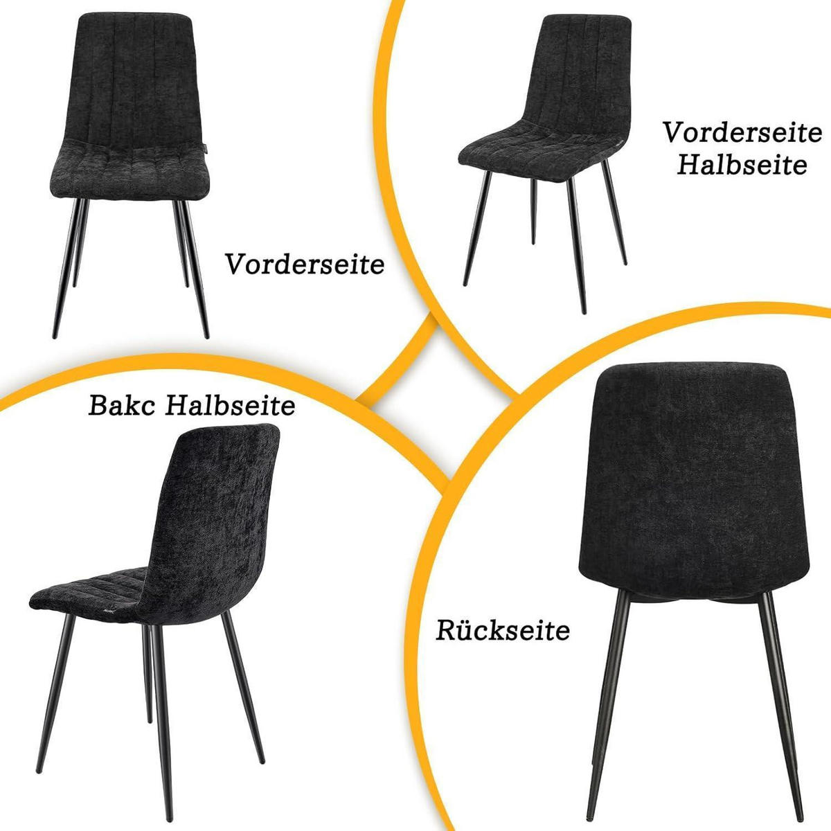 ESSZIMMERSTÜHLE 8er Set Schwarz mit hoher Rückenlehne - Schwarz, Textil (44/89/47cm)