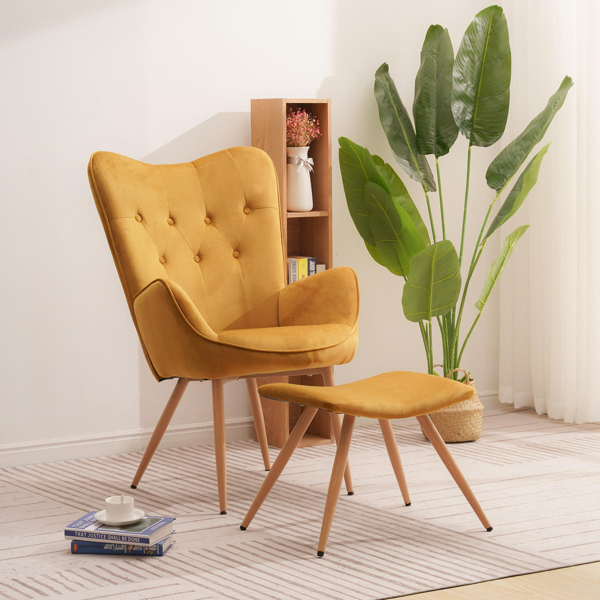 RELAXSESSELSET YORK Samt Bezug mit Hocker, Gold - Goldfarben, Textil/Metall (67/100/48cm) - Albatros