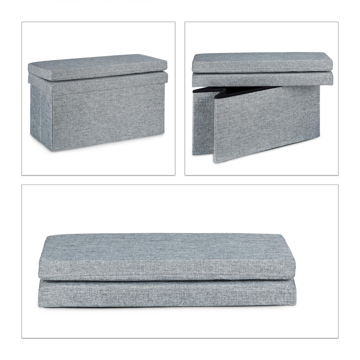 FALTBARER Sitzhocker - Grau, Holzwerkstoff/Textil (76/73/38cm) - Relaxdays