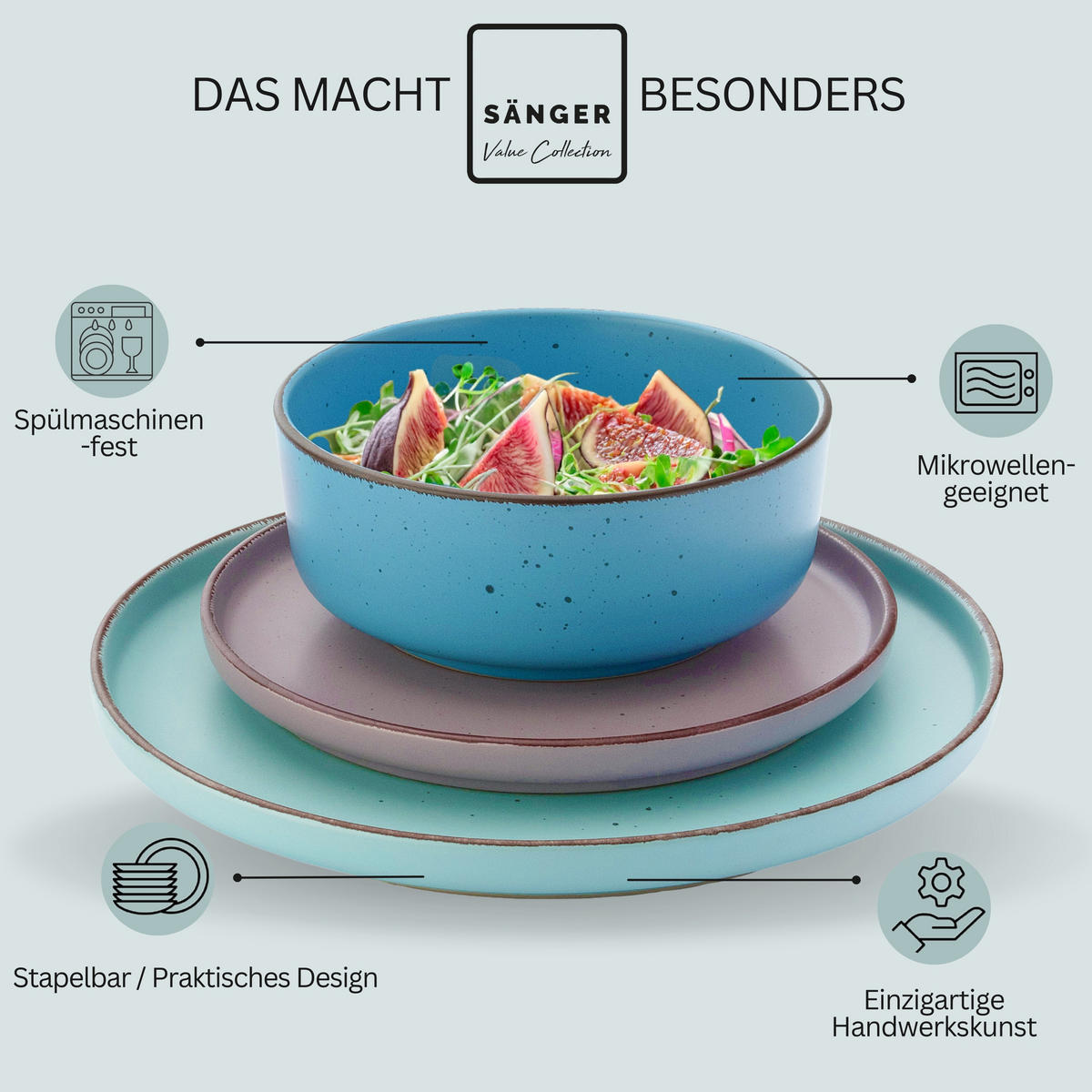 KOMBISERVICE BOMBAY MEERESBODEN - 16 teilig aus Steingut - Blau/Multicolor, Stein (50/30/80cm) - Sänger
