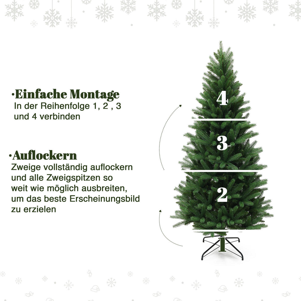 WEIHNACHTSBAUM 185 cm in Fraser-Tannen-Optik mit Metallständer - Grün, Kunststoff (185cm) - Hometopia