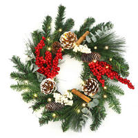 WEIHNACHTSKRANZ mit LED Beleuchtung & Timer - Dunkelgrün, Naturmaterialien (40cm) - Hometopia