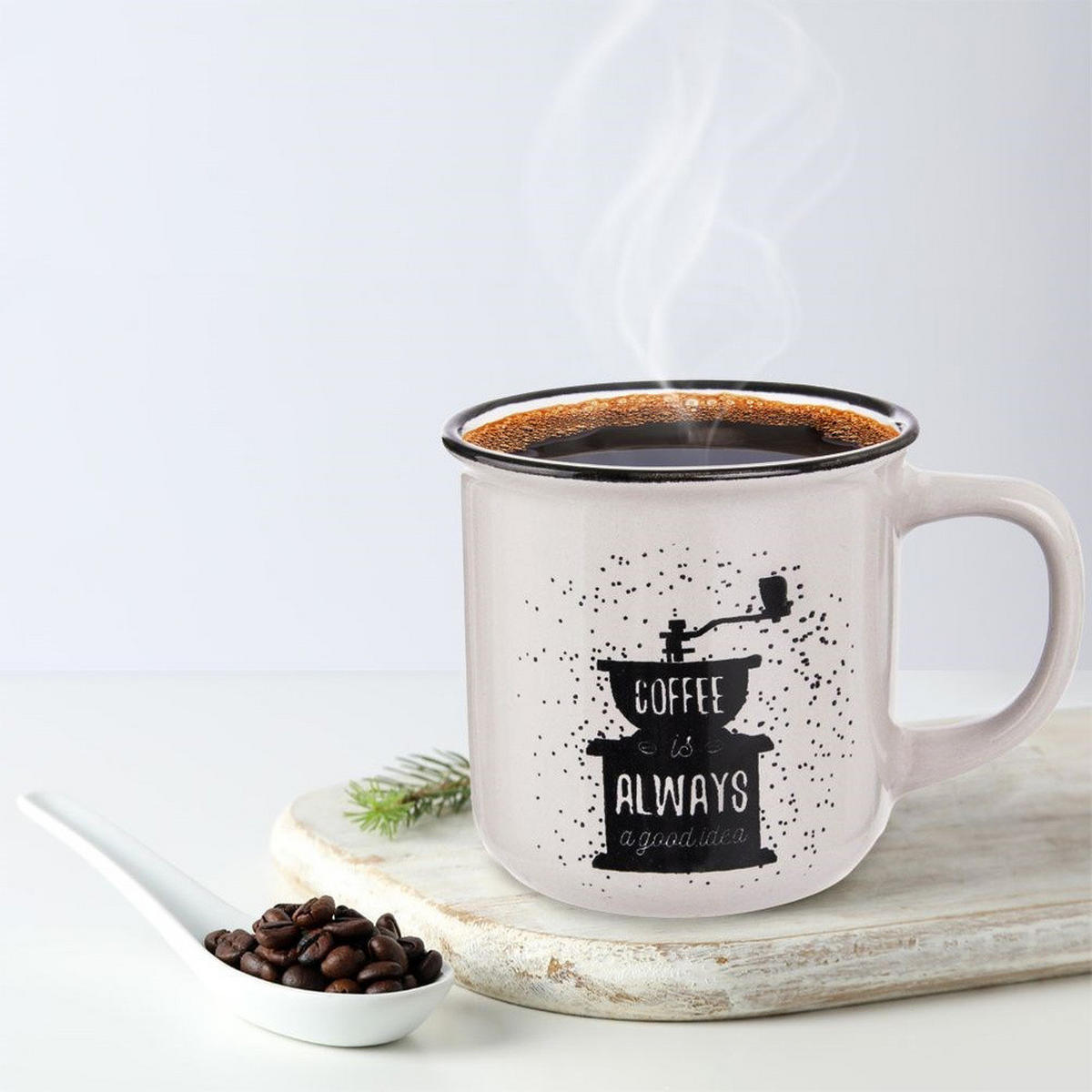 KERAMIK-KAFFEEBECHER, Keramik, weiß, 370 ml - Braun, Keramik (0.37L) - Orion 