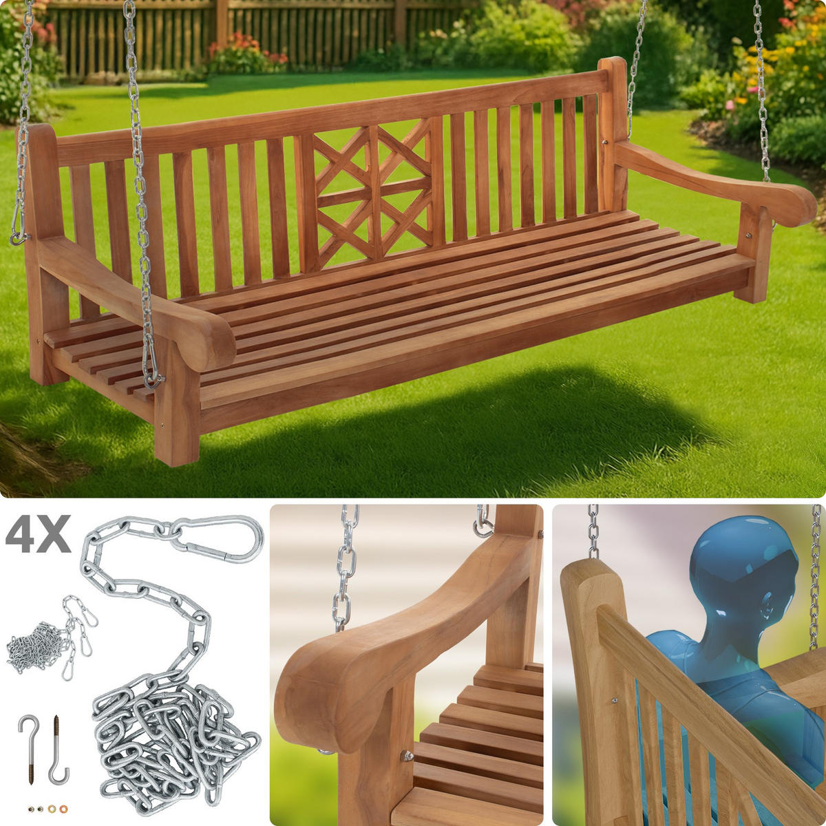 SCHAUKELBANK Tabel Holz Teak Hängebank - Teakfarben, Holz (200/61/70cm) - DELUKE