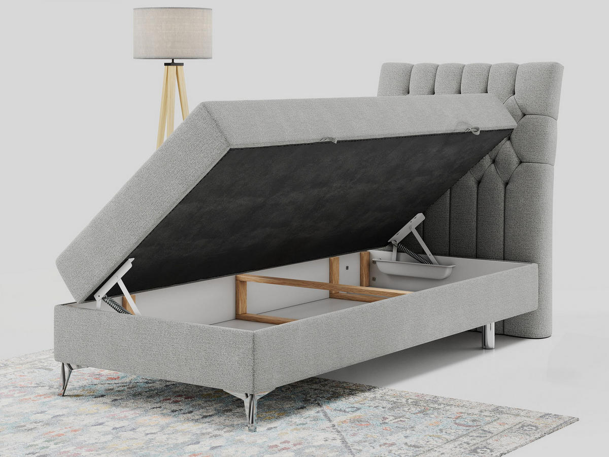 BOXBETT MILEN 90/200 Hellgrau Struktur - H3 - Rechts Seite - Hellgrau, Holz/Textil (90/200cm) - MKS