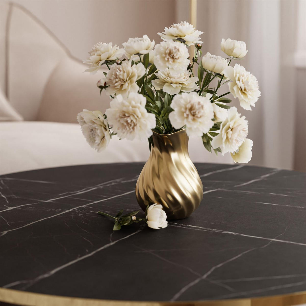 COUCHTISCH SOLEIL GOLD Schwarz Marmor, 70cm - Schwarz, Holzwerkstoff (50/70/47cm) - Lookway