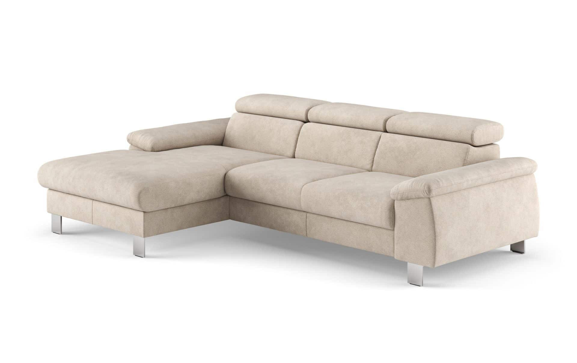 ECKSOFA mit Schlaffunktion und Bettkasten - Chromfarben/Beige, Holz/Textil (244/166cm) - Cotta