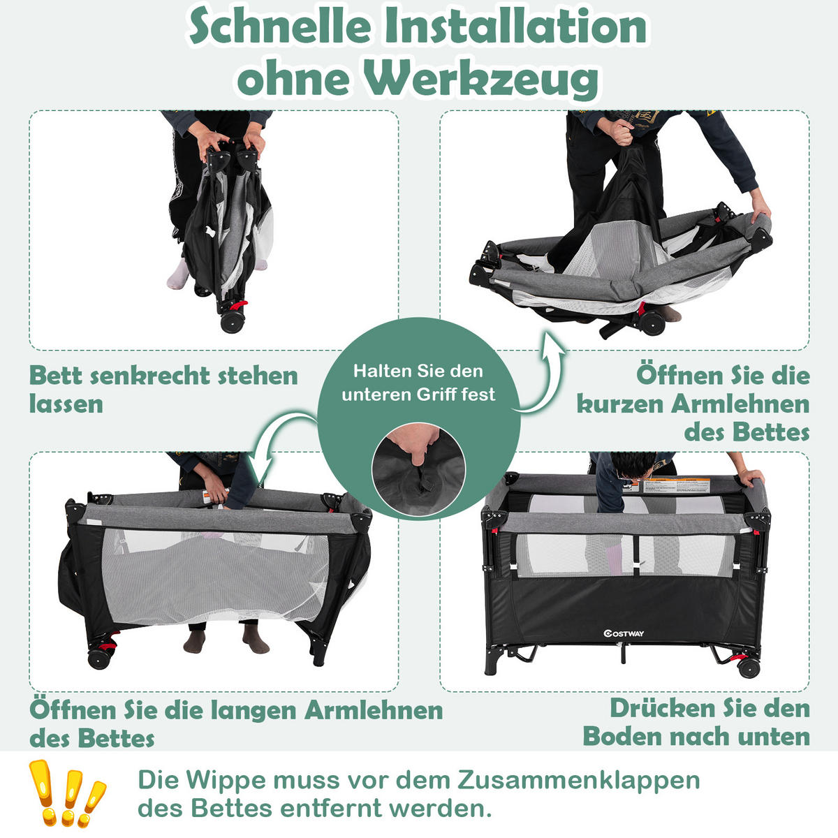 BEISTELLBETT Schwarz - Schwarz, Textil - COSTWAY