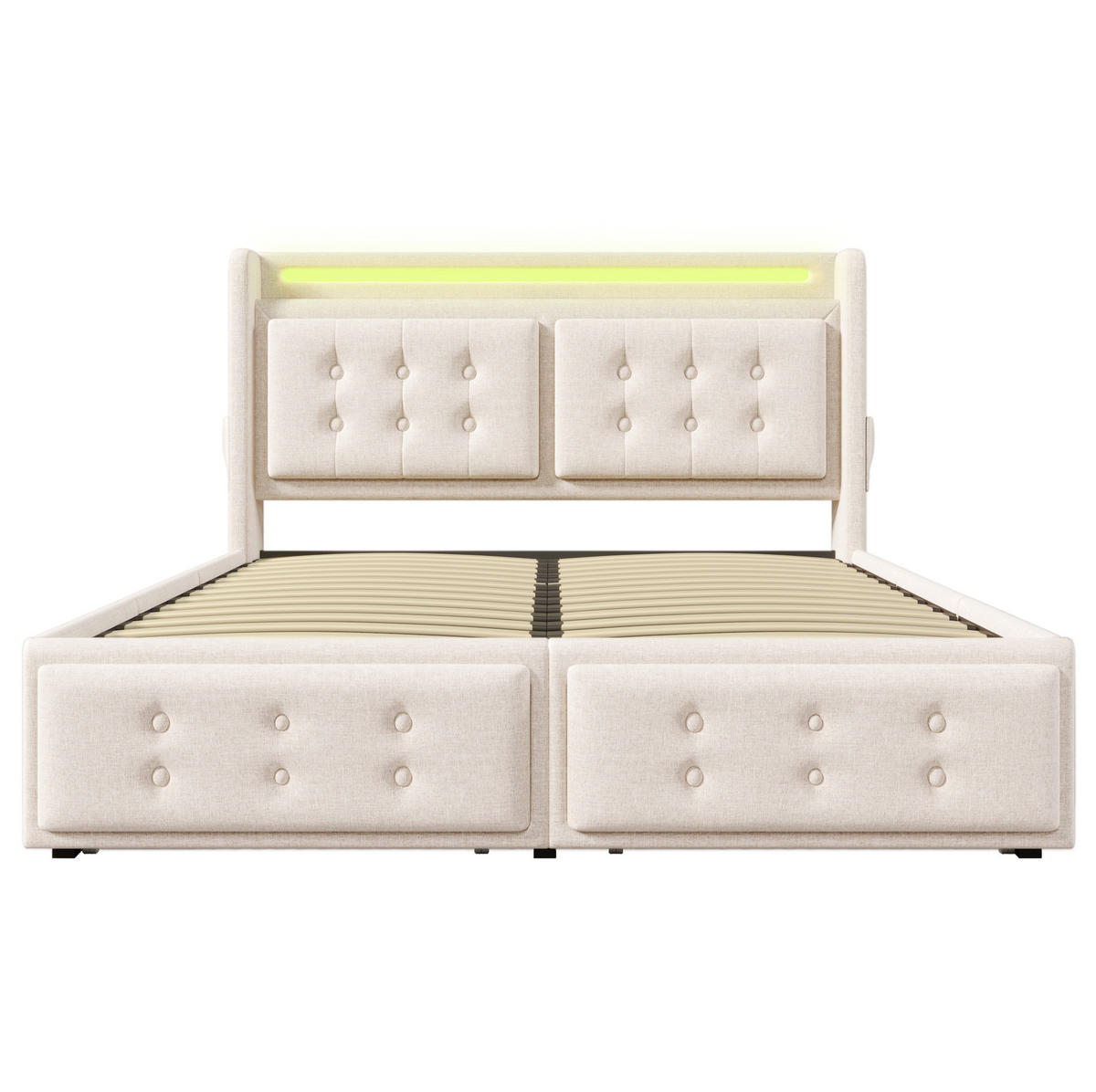 POLSTERBETT mit LED und USB 180x200 cm Beige mit 4 Schubladen - Beige, Metall (180/200cm) - Meubliv