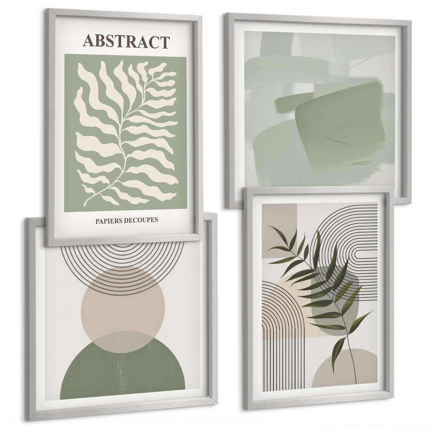 BILDER SET 4er Set - 50x50 cm & 40x60 cm Silberner Rahmen - Botanische Boho-Abstraktionen - Silberfarben, Kunststoff (50/50cm) - TULUP
