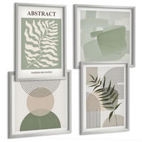 BILDER SET 4er Set - 50x50 cm & 40x60 cm Silberner Rahmen - Botanische Boho-Abstraktionen - Silberfarben, Kunststoff (50/50cm) - TULUP