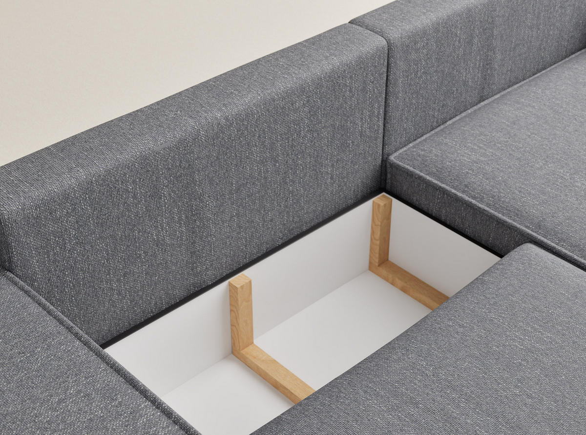ECKSOFA MIT SCHLAFFUNKTION Moyo Grau Webstoff - Schwarz/Grau, Holz/Holzwerkstoff (255/148cm) - Maison de Reve