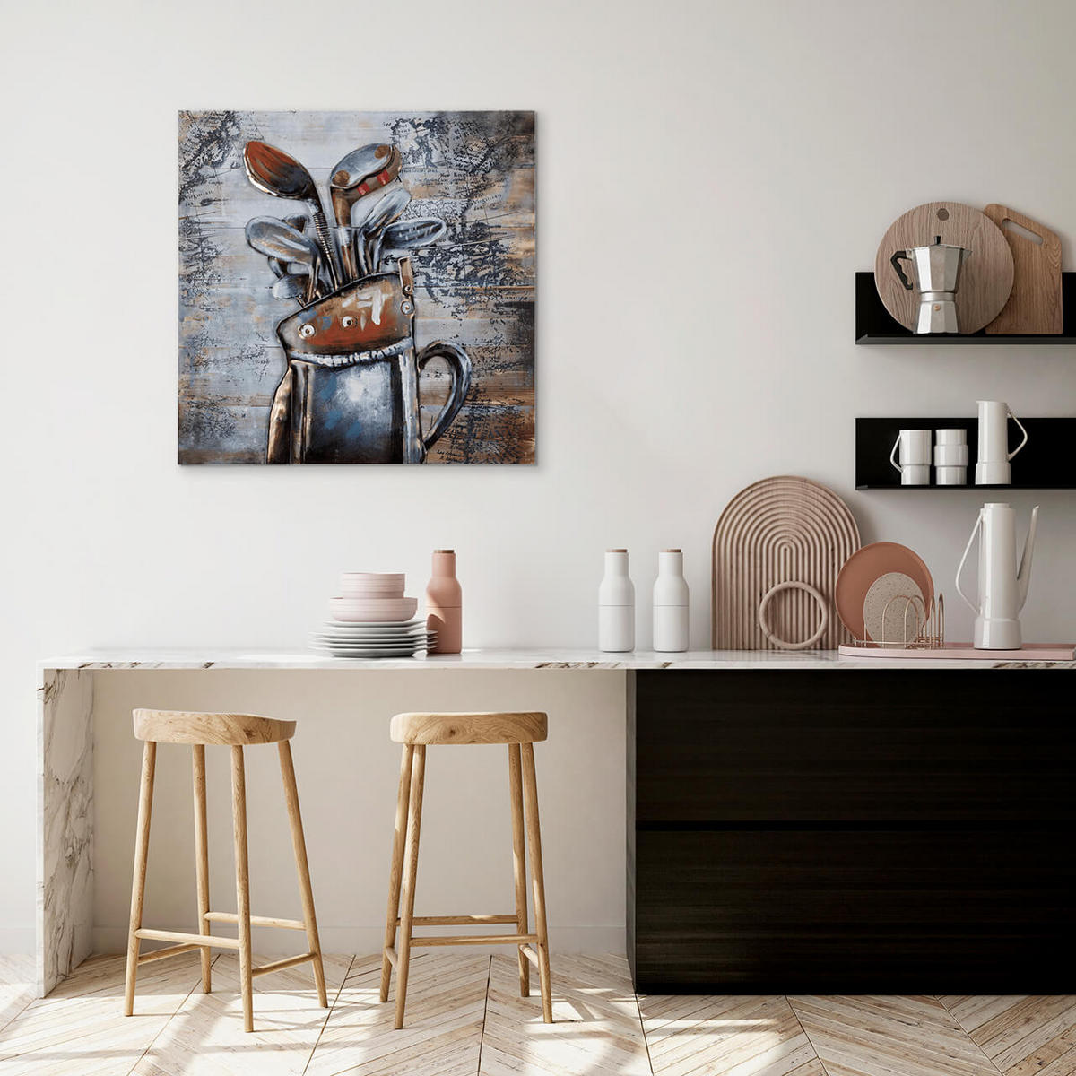 HOLZBILD Silber 60/60 cm - Silberfarben/Braun, Holz/Metall (3/60cm) - KUNSTLOFT