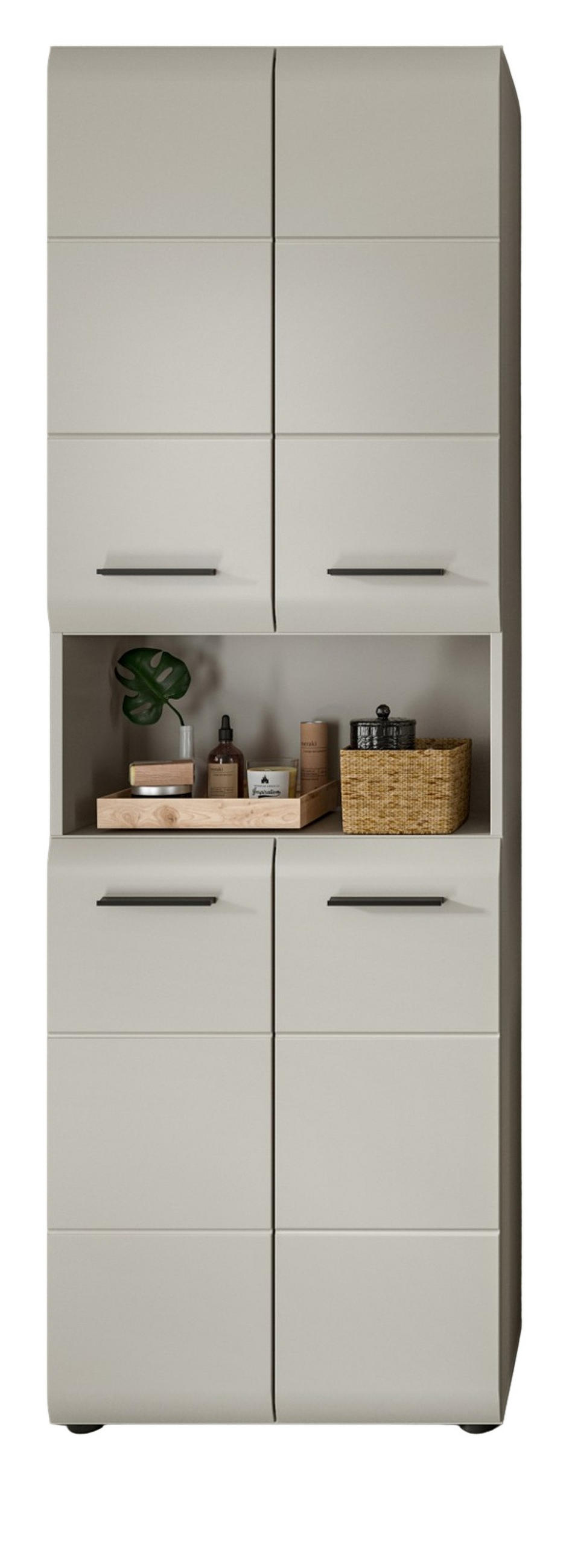 HOCHSCHRANK Kaschmir 60 x 185 cm, Badschrank mit viel Stauraum - Kaschmir/Schwarz, Holzwerkstoff/Kunststoff (60/185/30cm) - Inn.Furn