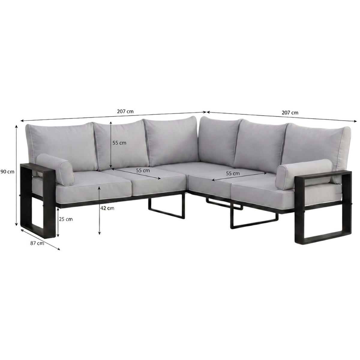 LOUNGEECKTEIL Verdino 2R2 mit Metallrahmen 207 cm Hellgrau - Beige, Metall (207/90/207cm) - Beautysofa