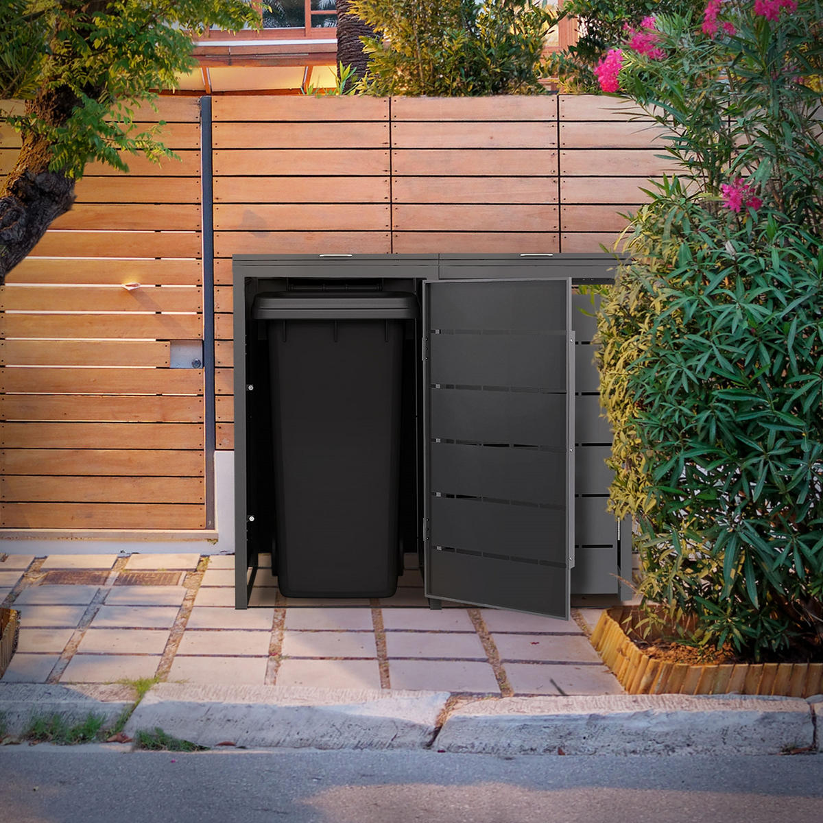 MÜLLTONNENBOX 2er 240L 132x80x120 cm Anthrazit aus Stahl wetterfest - Anthrazit, Metall (80/120/132cm) - ML-DESIGN