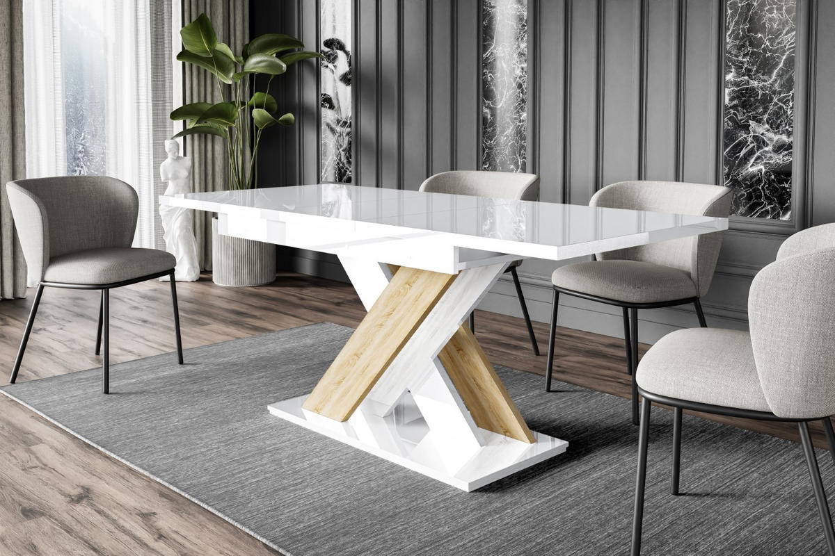 ESSTISCH ausziehbar 140 -180x80x75 cm - Weiß Hochglanz / Sonoma - RONX - Sonoma Eiche, Holzwerkstoff (140/80/75cm) - ALTDECOR