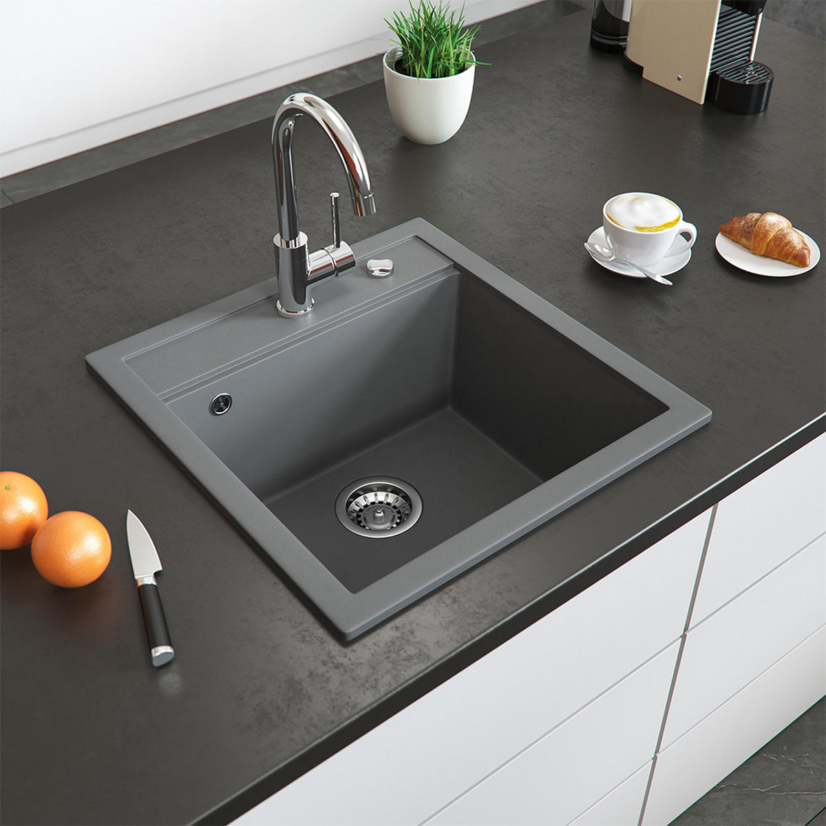 SPÜLBECKEN Tesa Grau 49 x 51 cm - Dunkelgrau, Keramik (49/20/51cm) - Bergstroem