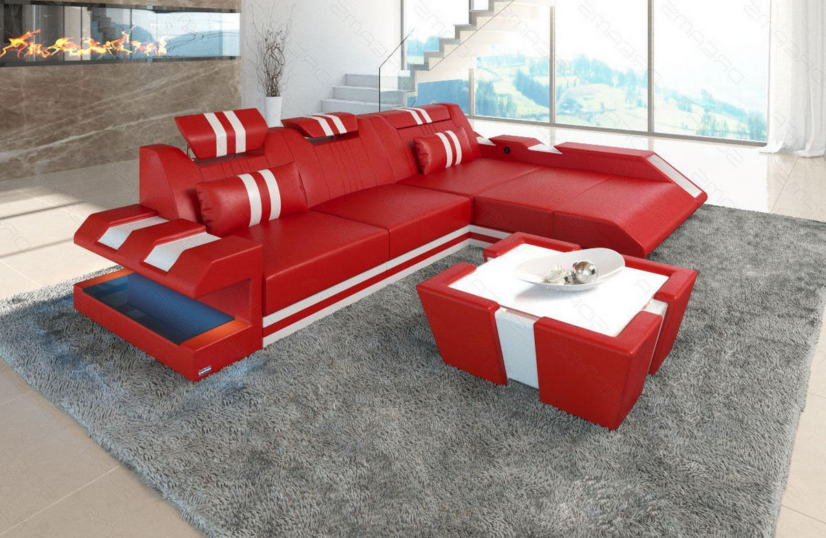 ECKSOFA Apollonia L - Rot, Leder (190/295cm) - Sofa Dreams