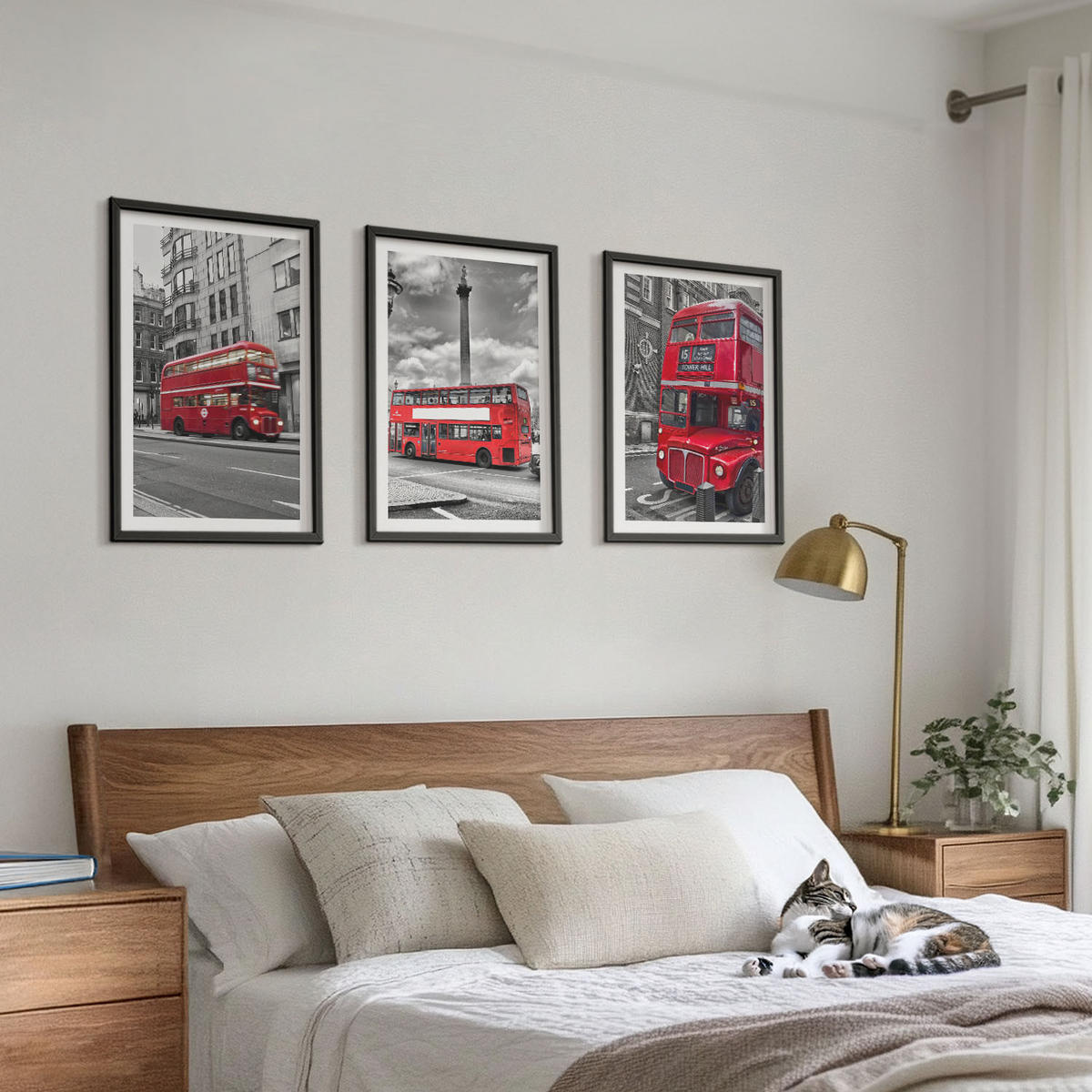 WANDBILDER 3er-Set - 40x60 cm Schwarzer Rahmen - Rote Busse in London - Schwarz, Kunststoff (40/60cm) - ArtPrintCave