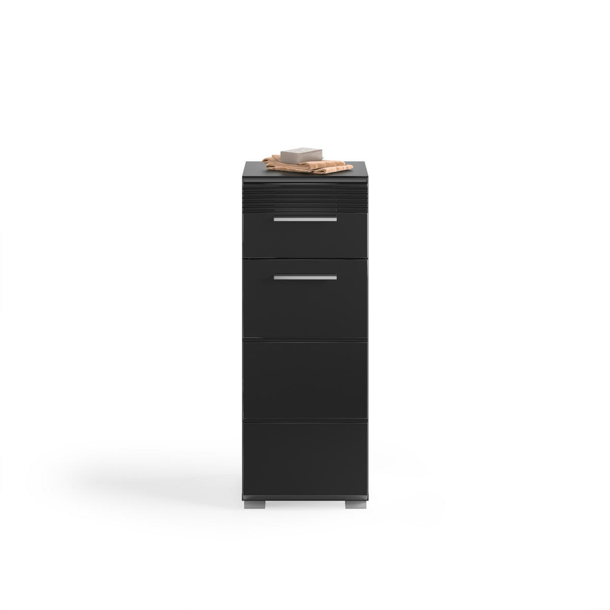 STANDSCHRANK Linus Bad in schwarz Nachbildung und schwarz hochglanz B/H/T: 30x79x30 cm - Schwarz, Holz (30/79/30cm)