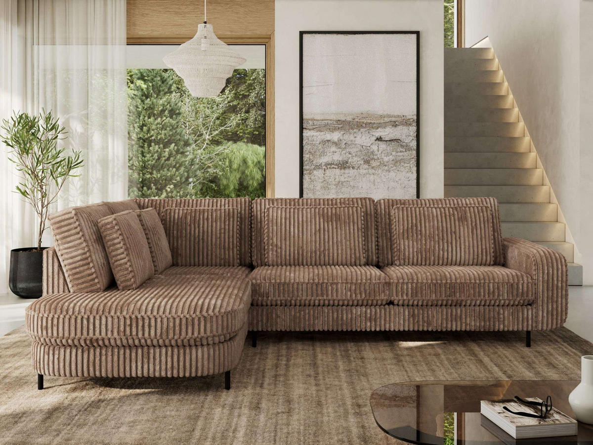 ROHOVÁ SEDAČKA CALENO L - Hnědá Manšestr - Pravá Strana - černá/hnědá, kov/textil (317/225cm) - MKS